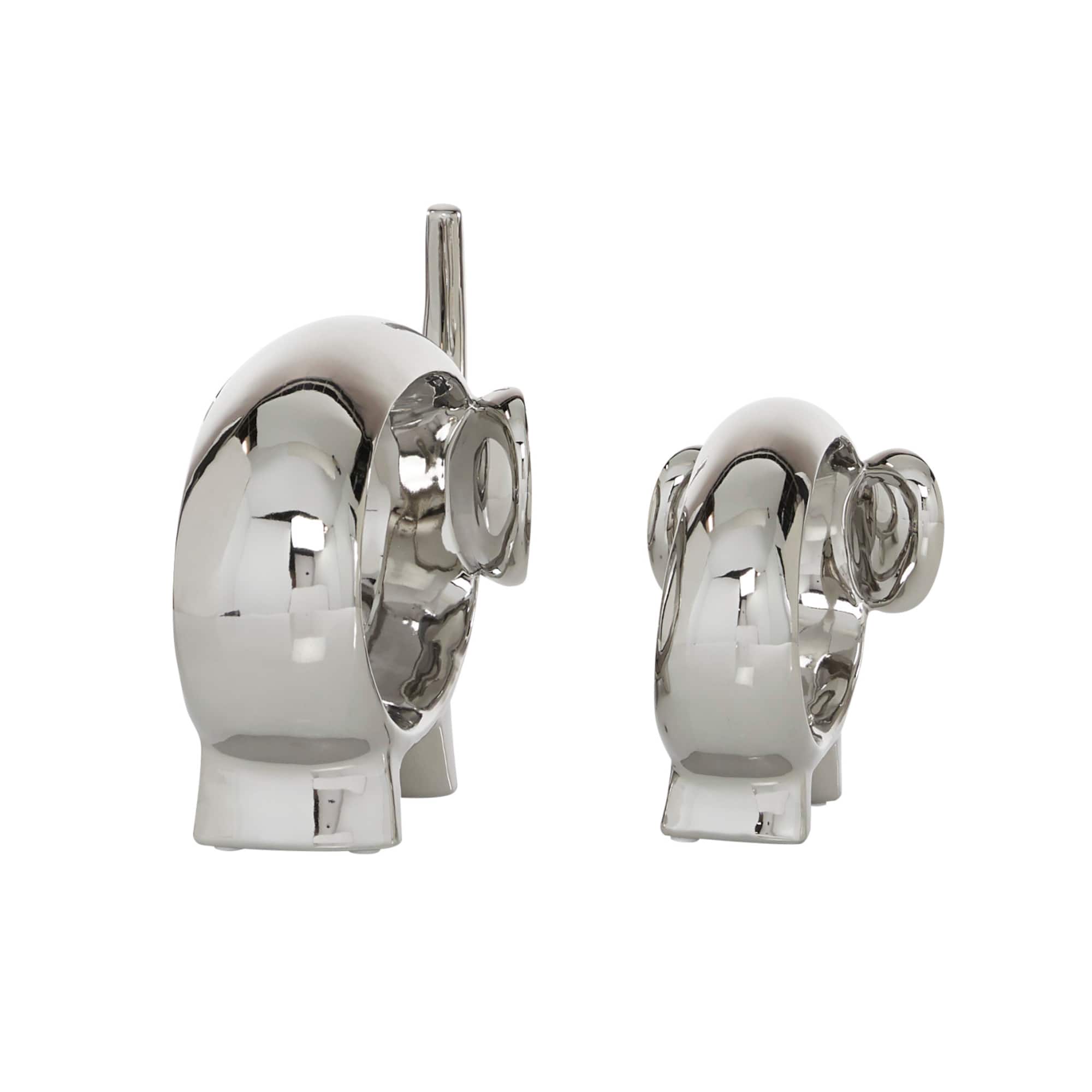 7" Silver Porcelain Elephant Sculpture Set